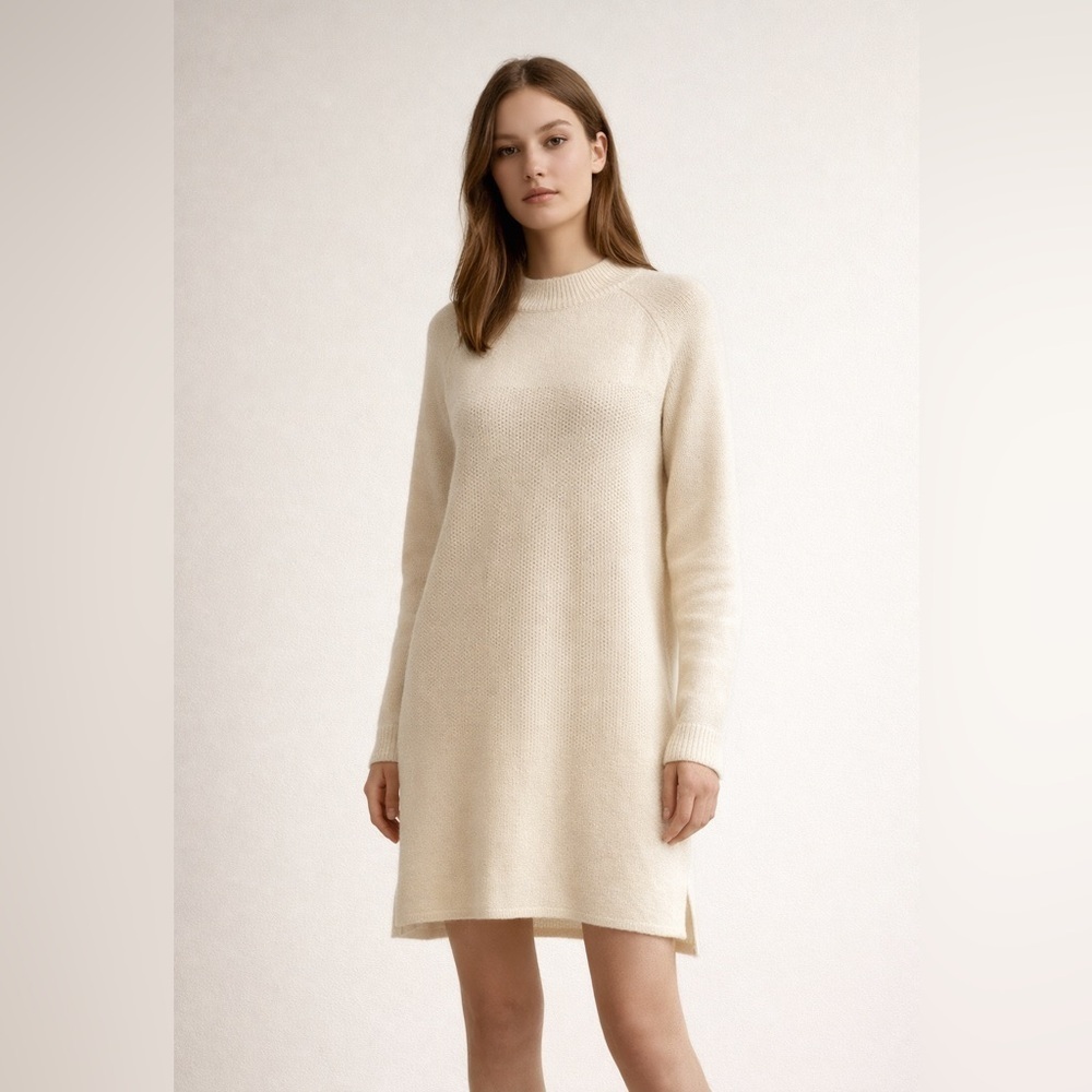 DONGXIAC Ordos Cashmere Knit Dress Ivory Long Sleeve Size 95 Luxury